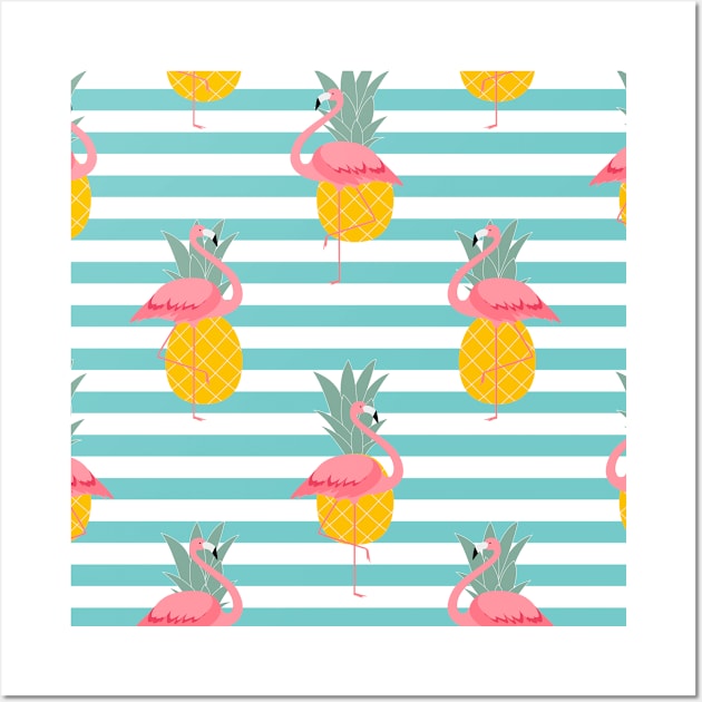 Pink Flamingo Pineapple Pattern Wall Art by GoodWills